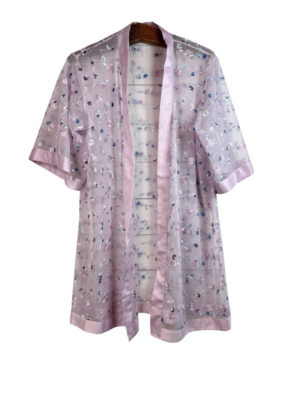 Lavender Purple Sheer Floral Embroidered Robe Fairy Whimsical Size M/L Boho - Picture 2 of 10